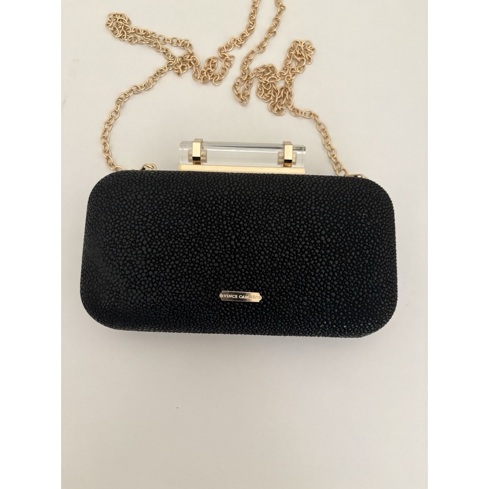 Vince Camuto‎ Women's Evening Clutch Bag Faux Stingray Texture BLACK gold CHAIN